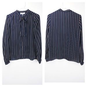 WAYF blue split neck long sleeve blouse